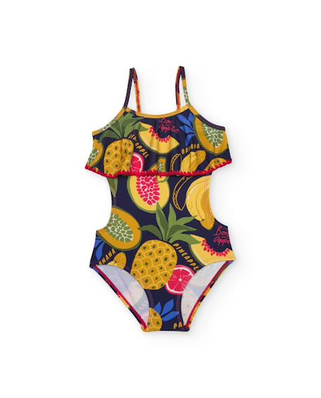 Maillot de bain fille en maille avec volant frontal Jaune 1 - vertbaudet enfant 