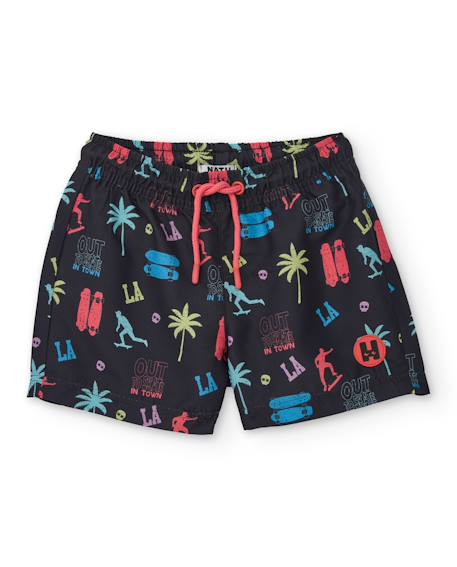 Garçon-Short de bain garçon en tissu tissé avec motifs skate