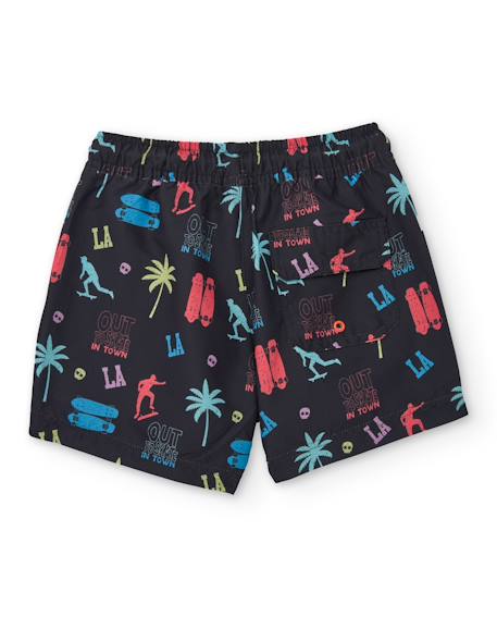 Short de bain garçon en tissu tissé avec motifs skate Noir 2 - vertbaudet enfant 