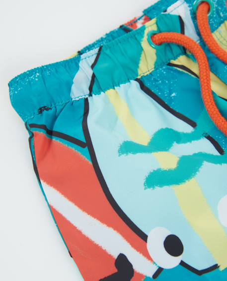 Short de bain garçon en tissu chaîne et trame avec imprimé de planches de surf Bleu 3 - vertbaudet enfant 