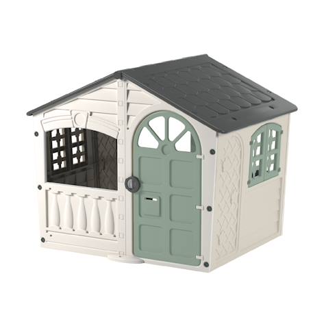 Cabane enfant avec balcon et fenêtres ouvrantes – maisonnette de jardin – dès 18 mois Blanc crème - gris - vert sauge 3 - vertbaudet enfant 