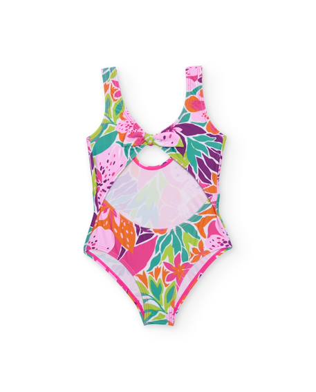 Maillot de bain fille en maille avec nœud décoratif Rose 2 - vertbaudet enfant 