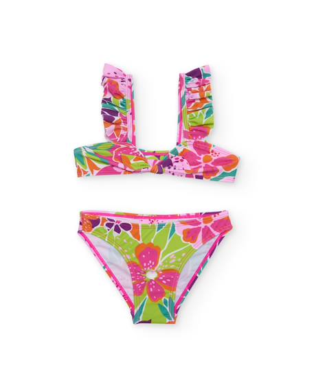 Bikini fille en maille avec volants sur les bretelles Rose 1 - vertbaudet enfant 