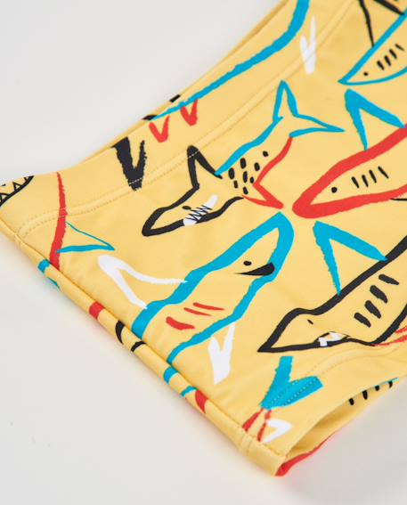 Maillot de bain pour garçon en maille avec imprimé requins Jaune 3 - vertbaudet enfant 