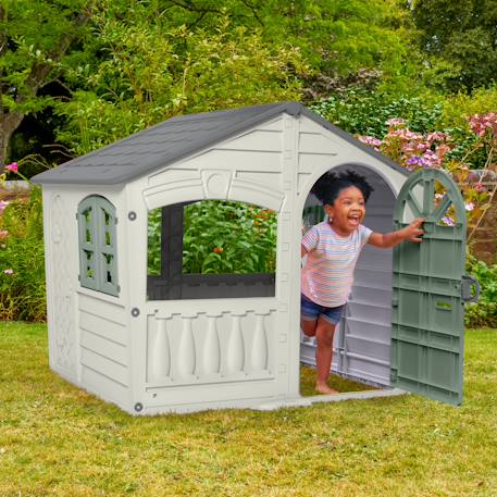 Cabane enfant avec balcon et fenêtres ouvrantes – maisonnette de jardin – dès 18 mois Blanc crème - gris - vert sauge 6 - vertbaudet enfant 