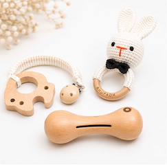 Coffret de 3 hochets en coton et bois naturel  - vertbaudet enfant