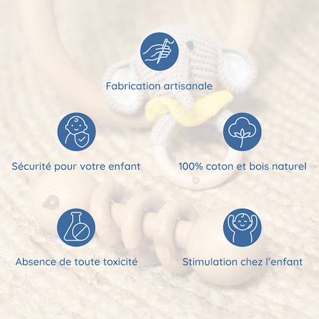 Coffret de 3 hochets en coton et bois naturel Elephant+Koala+Lapin 11 - vertbaudet enfant 