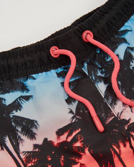 Short de bain garçon en tissu tissé avec palmiers contrastés Noir 3 - vertbaudet enfant 