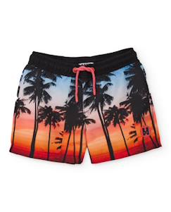 -Short de bain garçon en tissu tissé avec palmiers contrastés