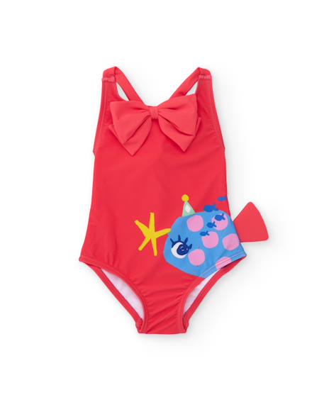 Maillot de bain en maille pour fille avec grand nœud Rouge 2 - vertbaudet enfant 