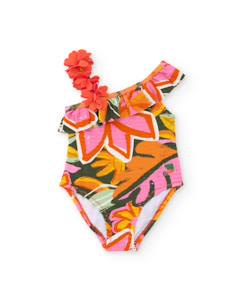 Maillot de bain fille en maille avec bretelle asymétrique  - vertbaudet enfant