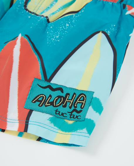 Short de bain garçon en tissu chaîne et trame avec imprimé de planches de surf Bleu 4 - vertbaudet enfant 