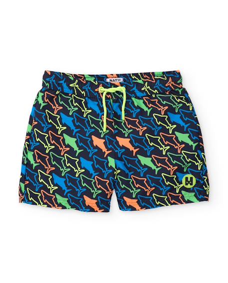 Maillot de bain pour garçon en tissu chaîne et trame avec imprimé requins Gris 1 - vertbaudet enfant 