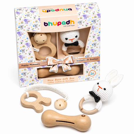 Coffret de 3 hochets en coton et bois naturel Elephant+Lapin 9 - vertbaudet enfant 