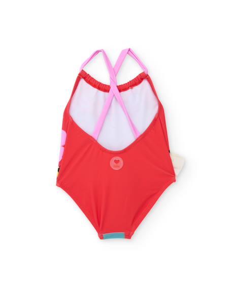 Maillot de bain fille en maille avec double volant Rouge 2 - vertbaudet enfant 