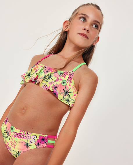Fille-Maillot de bain-Bikini fille en maille avec volant sur le top