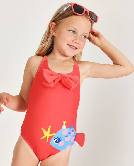 Maillot de bain en maille pour fille avec grand nœud Rouge 1 - vertbaudet enfant 