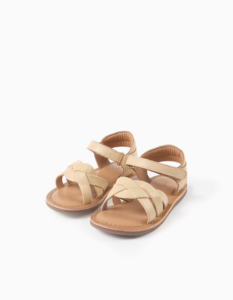 Sandales en cuir avec brides tressées et maintien du talon Beige clair 2 - vertbaudet enfant 