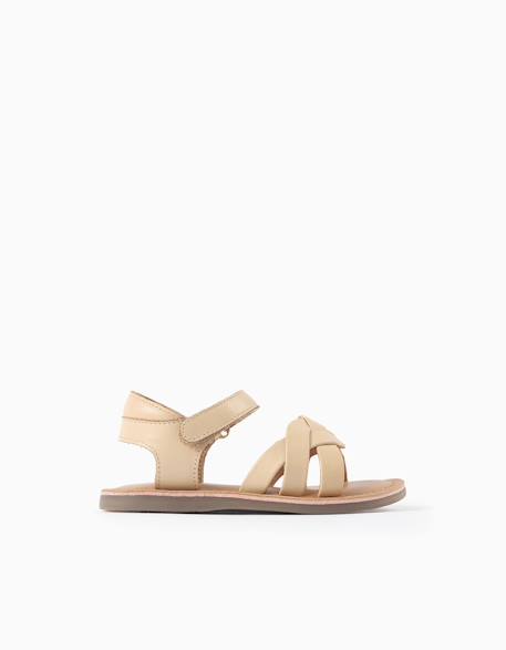 Sandales en cuir avec brides tressées et maintien du talon Beige clair 1 - vertbaudet enfant 