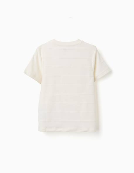 T-shirt en coton avec lignes en relief et poche Blanc+Bleu clair 2 - vertbaudet enfant 