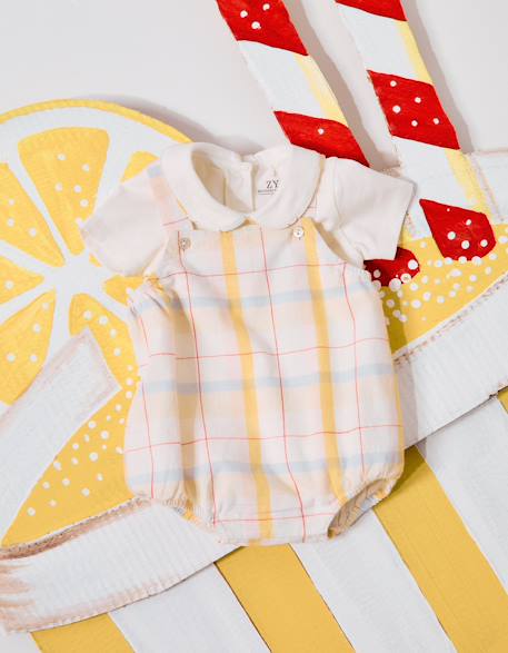 Body en coton + barboteuse à carreaux b&s Blanc 1 - vertbaudet enfant 