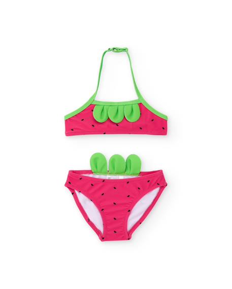 Bikini fille en maille avec petites feuilles en relief Rouge 3 - vertbaudet enfant 