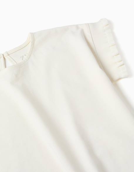 T-shirt en coton avec manches à volants Blanc+Corail clair 3 - vertbaudet enfant 
