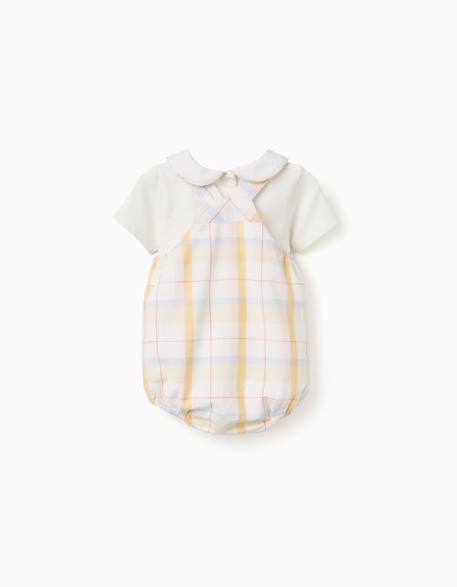Body en coton + barboteuse à carreaux b&s Blanc 3 - vertbaudet enfant 