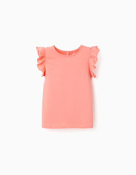 Fille-T-shirt avec manches à volants et col rond