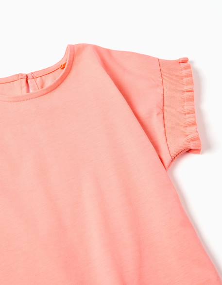T-shirt en coton avec manches à volants Blanc+Corail clair 6 - vertbaudet enfant 