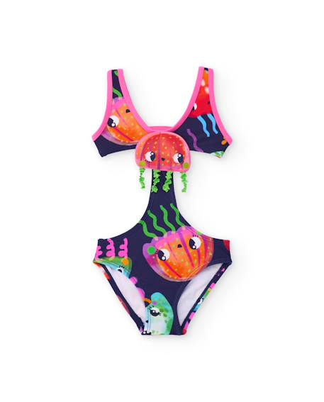 Maillot de bain fille en maille avec applications de méduses Bleu 2 - vertbaudet enfant 