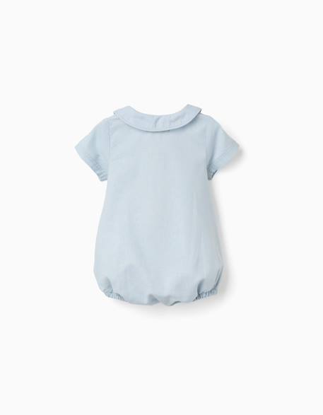 Barboteuse à manches courtes en coton et lin Bleu clair 2 - vertbaudet enfant 