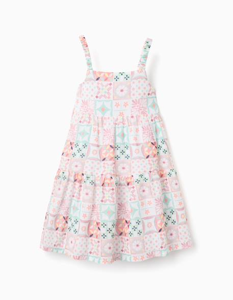 Robe à bretelles en coton avec motif mosaïque Blanc 1 - vertbaudet enfant 