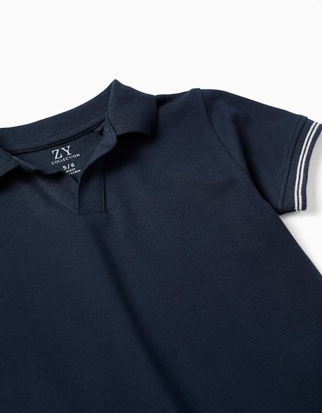 Polo en piqué de coton à manches à rayures Bleu foncé 3 - vertbaudet enfant 