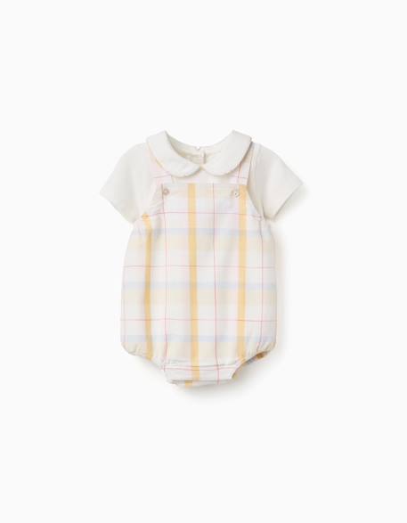 Body en coton + barboteuse à carreaux b&s Blanc 2 - vertbaudet enfant 