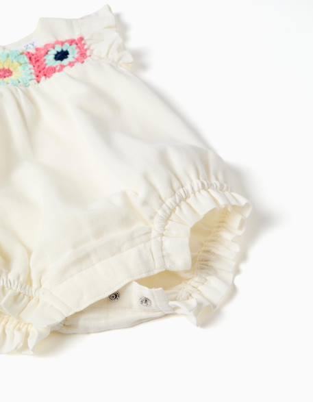 Barboteuse en coton et lin avec crochet Blanc 3 - vertbaudet enfant 