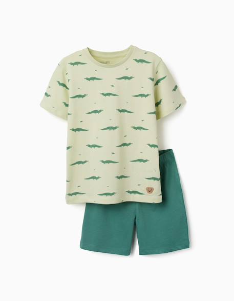 Pyjama en coton à manches courtes et motif alligator Vert clair 1 - vertbaudet enfant 