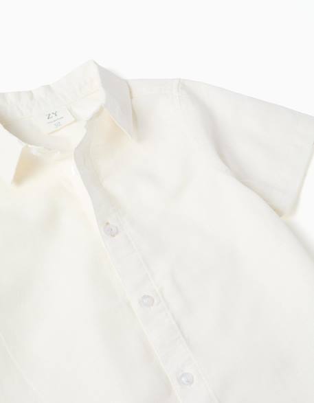 Chemise à manches courtes en lin et coton Blanc+Bleu clair 3 - vertbaudet enfant 