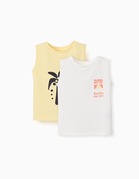 Bébé-T-shirt, sous-pull-Lot de 2 débardeurs en coton avec imprimés plage