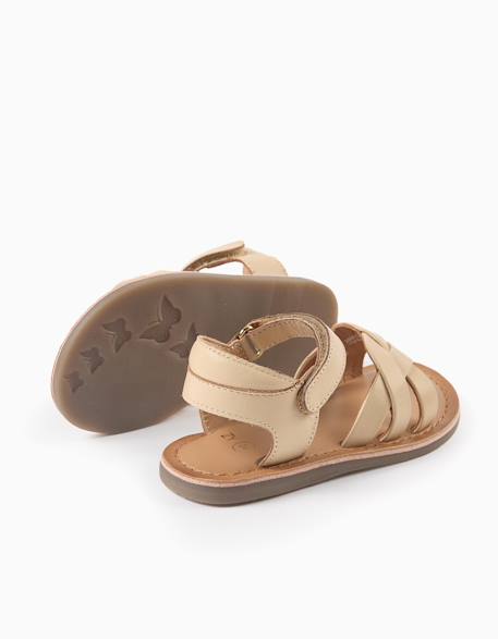 Sandales en cuir avec brides tressées et maintien du talon Beige clair 3 - vertbaudet enfant 