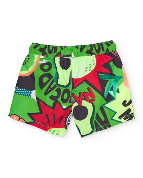 Short de bain garçon en tissu chaîne et trame à séchage rapide Vert 2 - vertbaudet enfant 