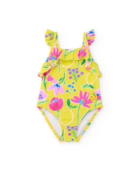 Maillot de bain fille en maille avec volants aux bretelles Jaune 1 - vertbaudet enfant 