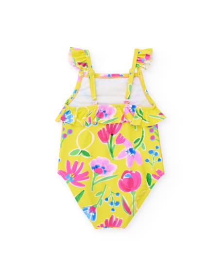 Maillot de bain fille en maille avec volants aux bretelles Jaune 2 - vertbaudet enfant 