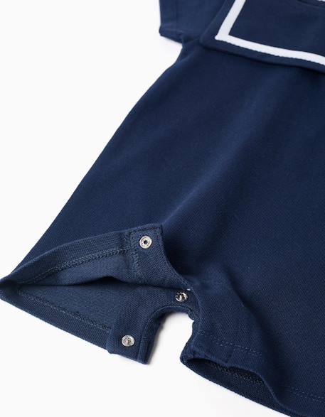 Barboteuse en piqué de coton avec col marin Bleu foncé 4 - vertbaudet enfant 