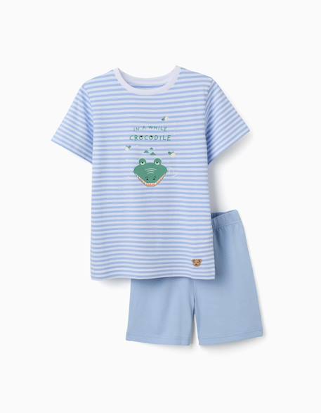 Pyjama en coton avec imprimé crocodile qui brille dans le noir Bleu clair 1 - vertbaudet enfant 