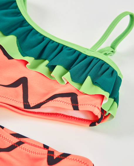 Maillot de bain fille en maille avec volant asymétrique Orange 3 - vertbaudet enfant 