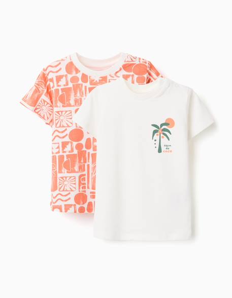 Lot de 2 t-shirts en coton avec imprimés plage Blanc 1 - vertbaudet enfant 