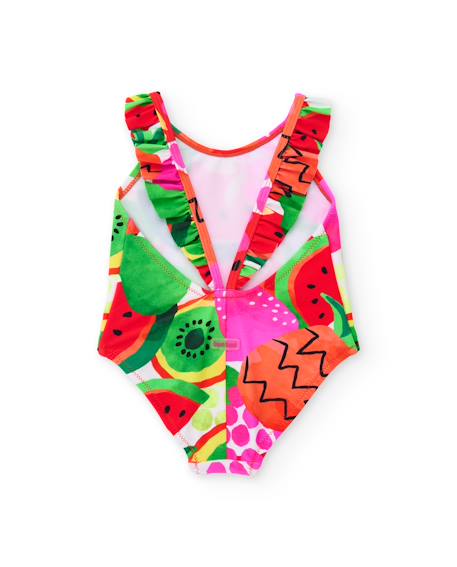 Maillot de bain fille en maille avec volants aux bretelles Rouge 2 - vertbaudet enfant 