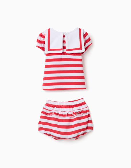 Ensemble t-shirt + bloomer en coton à rayures Rouge 2 - vertbaudet enfant 