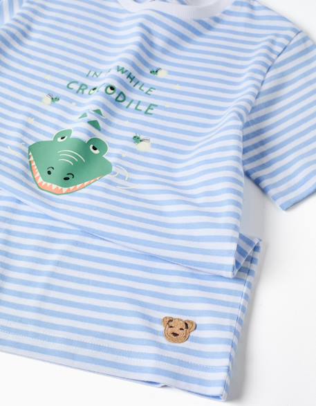 Pyjama en coton avec imprimé crocodile qui brille dans le noir Bleu clair 3 - vertbaudet enfant 